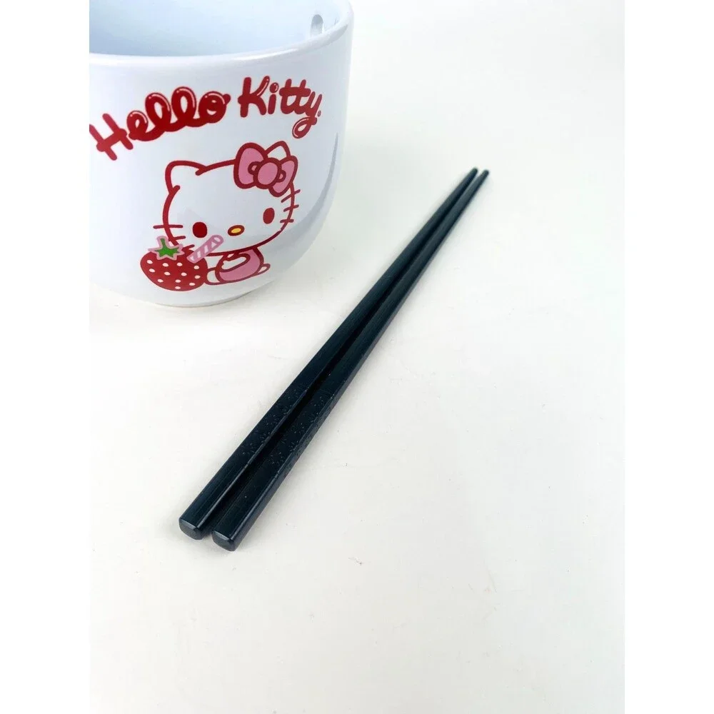 Hello Kitty Strawberry Milk Ceramic Ramen Bowl Sanrio Used With New Chopsticks